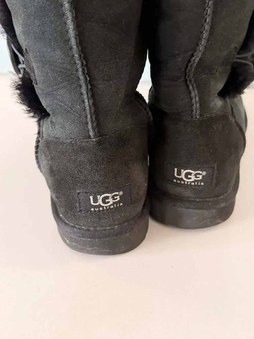 UGG Women's Bailey Button Triplet Boots Black Suede- gently worn - size 7